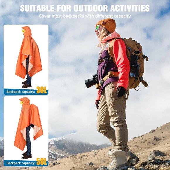 Hooded Rain Poncho for Adults Waterproof Lightweight Rain Coat for Men Women Reu - Picture 7 of 8